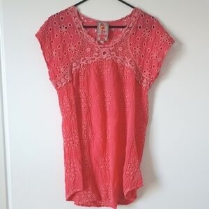Johnny Was Coral Eyelet Blouse